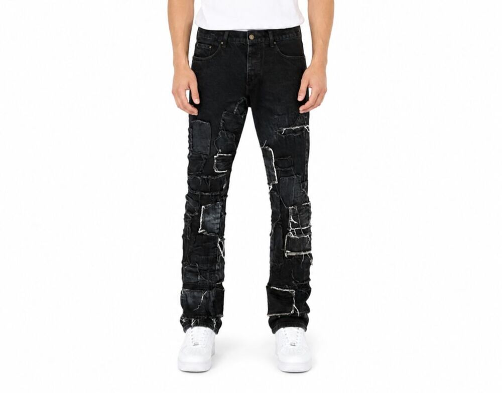 Kody Phillips For MNML LA Patchwork Distressed Jeans Men Buttonfly Size 36 Black